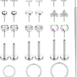 18G Stainless Steel Hypoallergenic Nose Studs Set with CZ Opal Multiple Styles